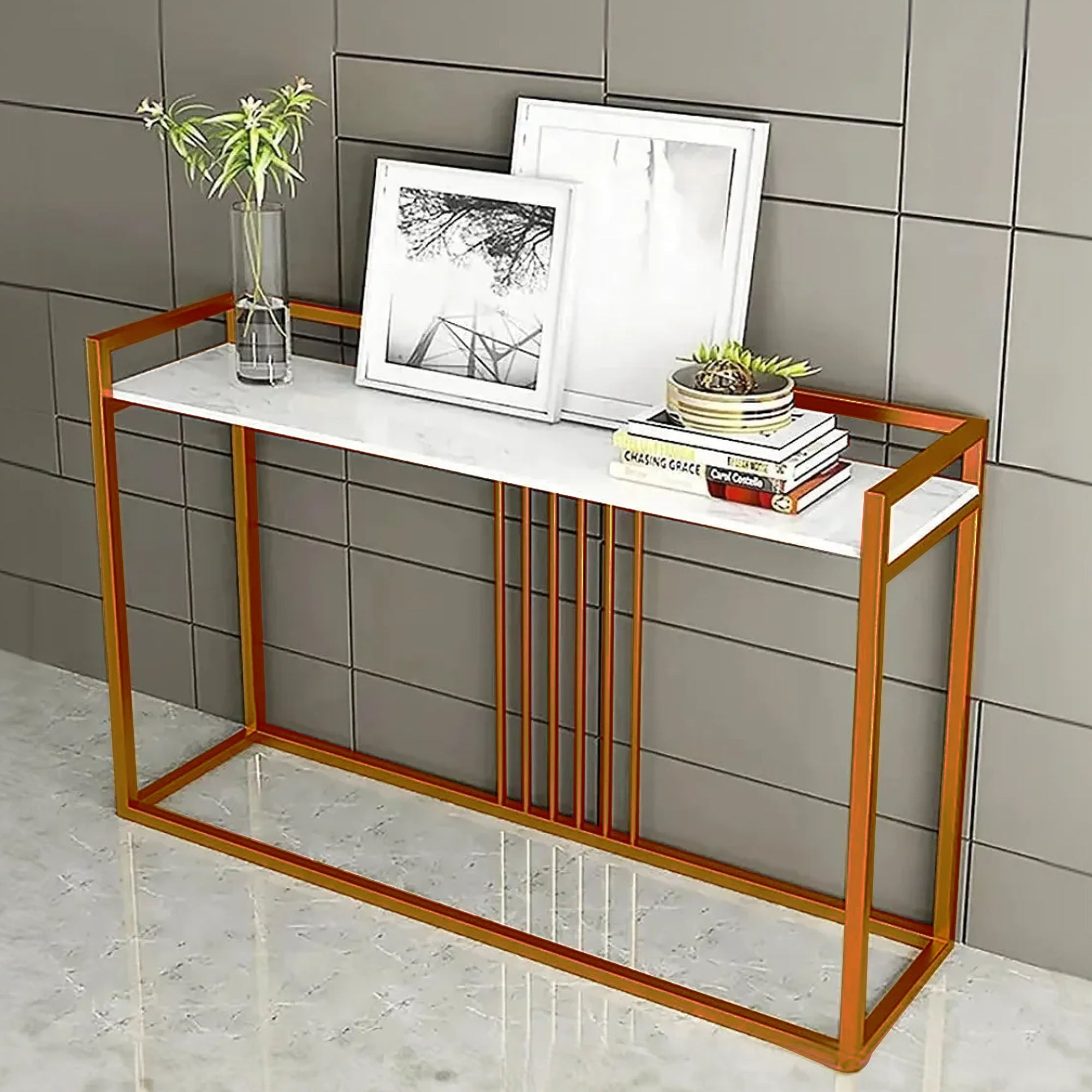 Modern Style Console Table In Sleek Copper Rods Design - Decor Smart
