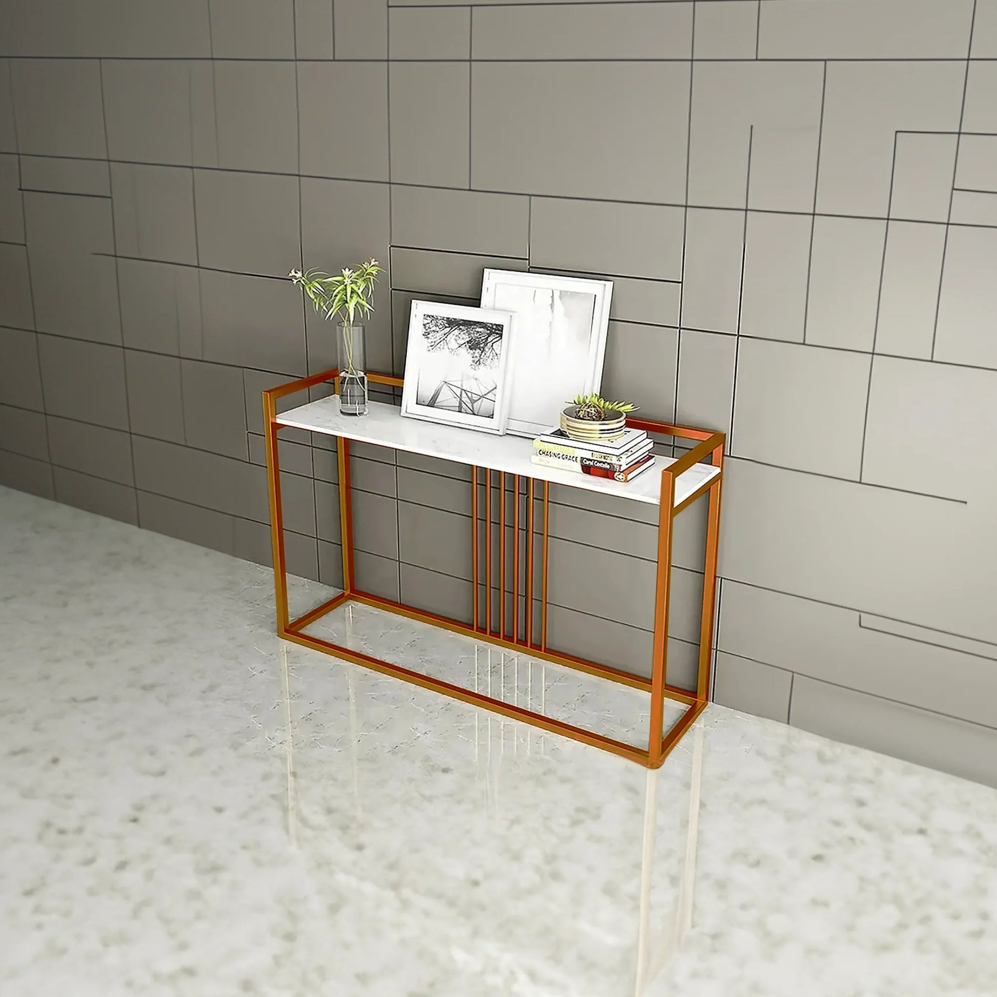 Modern Style Console Table In Sleek Copper Rods Design - Decor Smart
