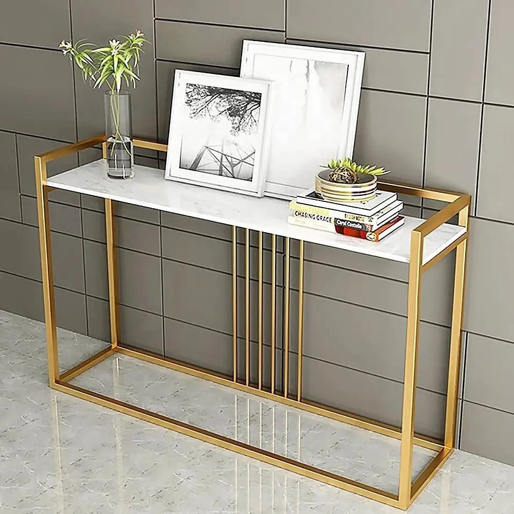 Modern Style Console Table In Sleek Golden Rods Design - Decor Smart
