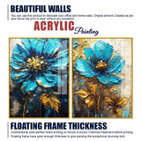Modern Textural Blue Flower Artistic Acrylic Floating Wall Painting Set Of 2 - Decor Smart