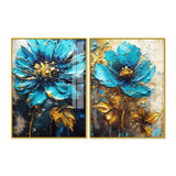 Modern Textural Blue Flower Artistic Acrylic Floating Wall Painting Set Of 2 - Decor Smart