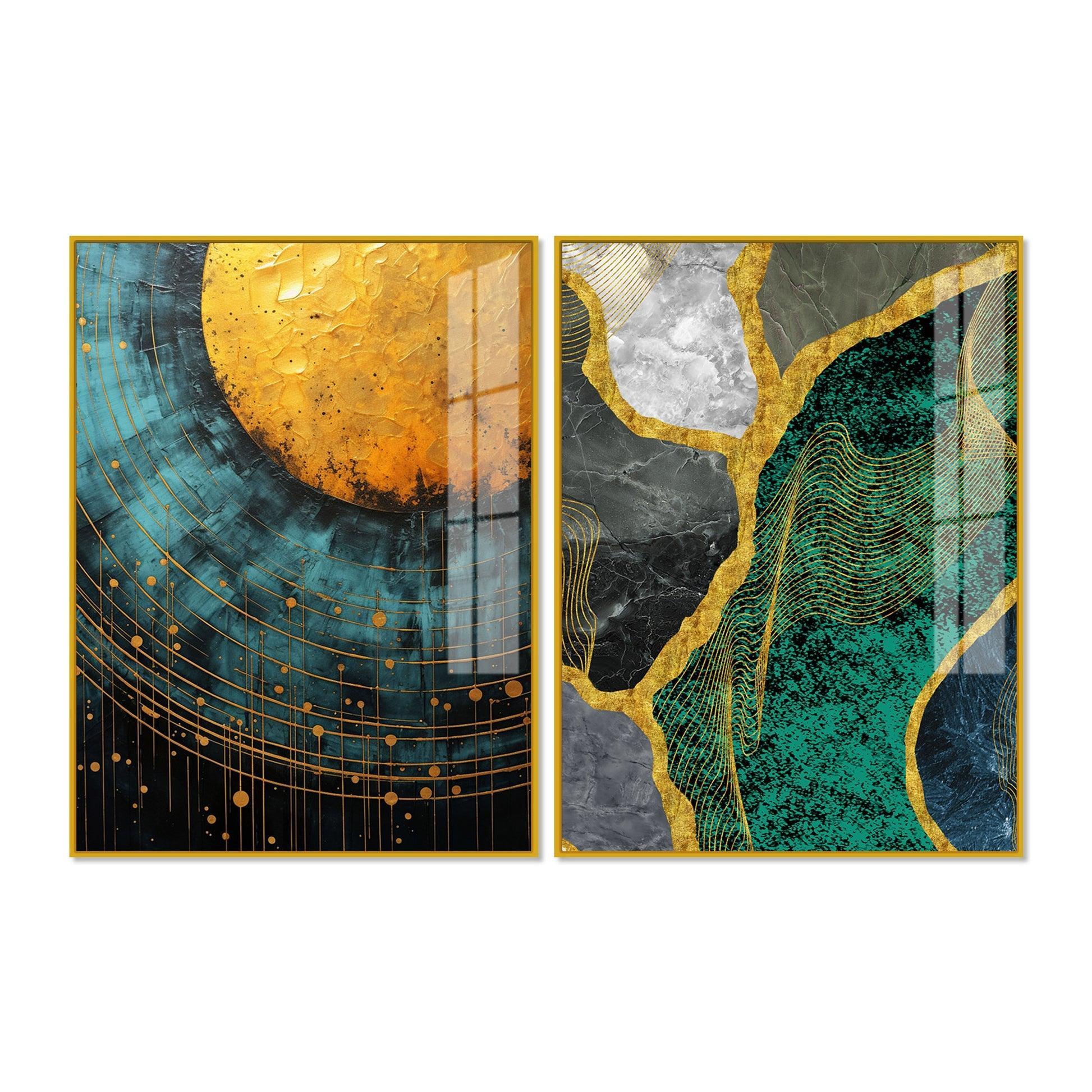 Modern Turquoise Artistic Art Acrylic Floating Wall Painting Set Of 2 - Decor Smart