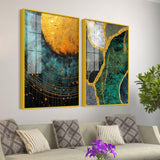 Modern Turquoise Artistic Art Acrylic Floating Wall Painting Set Of 2 - Decor Smart