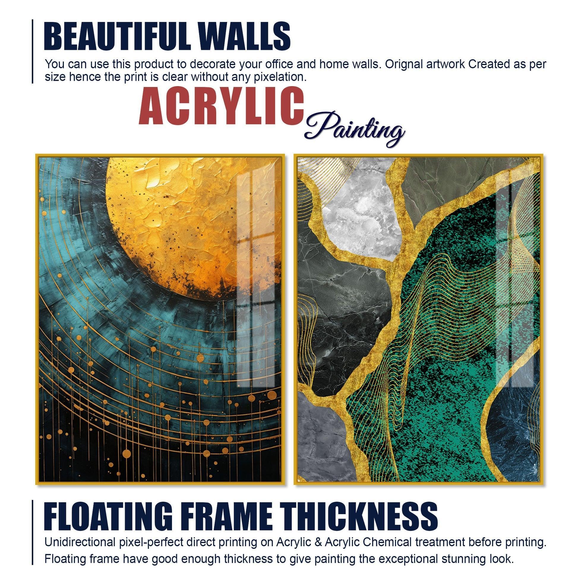 Modern Turquoise Artistic Art Acrylic Floating Wall Painting Set Of 2 - Decor Smart