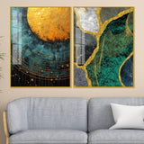 Modern Turquoise Artistic Art Acrylic Floating Wall Painting Set Of 2 - Decor Smart