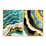 Modern Turquoise Blue Waves Artistic Art Acrylic Floating Wall Painting Set Of 2 - Decor Smart