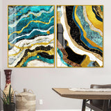Modern Turquoise Blue Waves Artistic Art Acrylic Floating Wall Painting Set Of 2 - Decor Smart