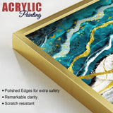 Modern Turquoise Blue Waves Artistic Art Acrylic Floating Wall Painting Set Of 2 - Decor Smart