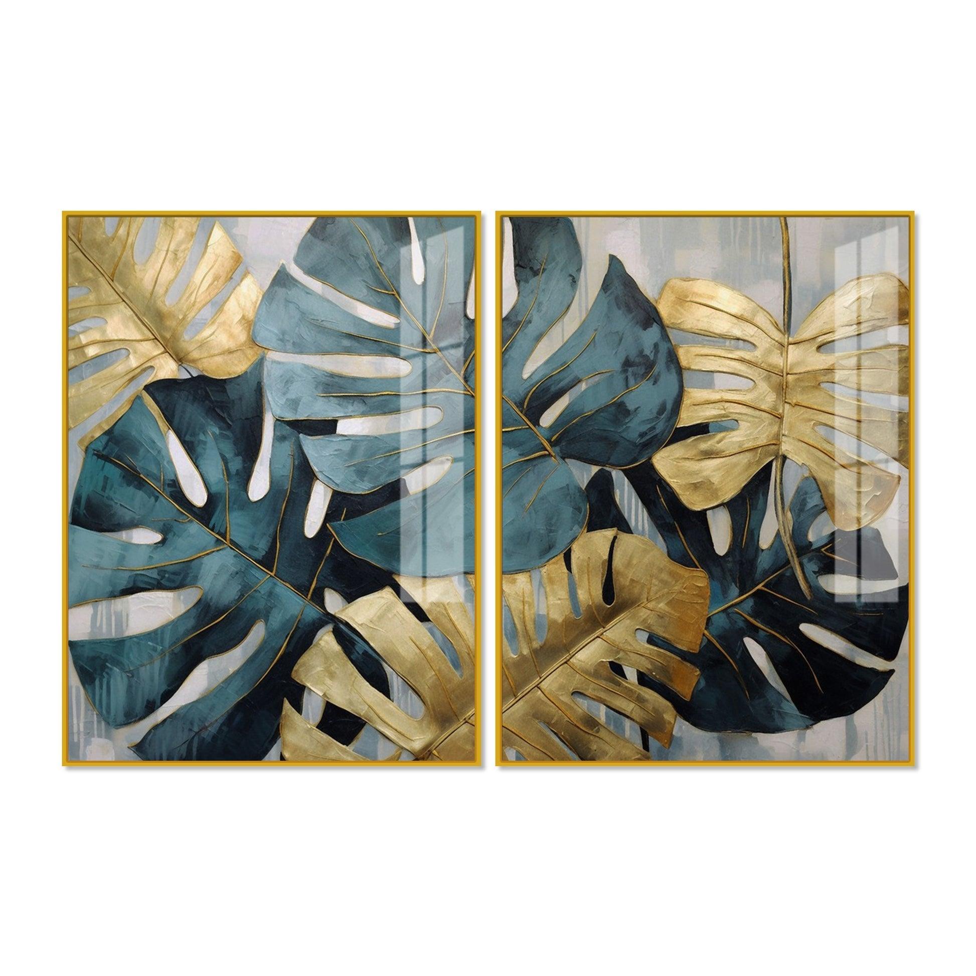 Monstera Leaves Acrylic Floating Wall Painting Set of 2 - Decor Smart