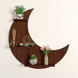 Moon Backlit Designer Wooden Wall Shelf / Book Shelf, Walnut Finish - Decor Smart