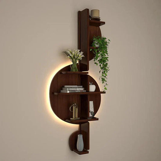 Music Note Backlit Designer Wooden Wall Shelf / Book Shelf / Night Light, Walnut Finish - Decor Smart