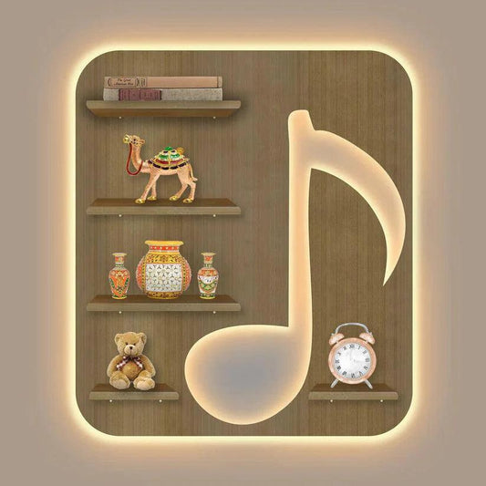 Music Symbol Note Backlit Wooden LED Light Wall Shelf with Oak Finish - Decor Smart