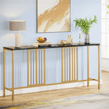 Narrow Long Faux Black Marble Gold Console Table - Decor Smart