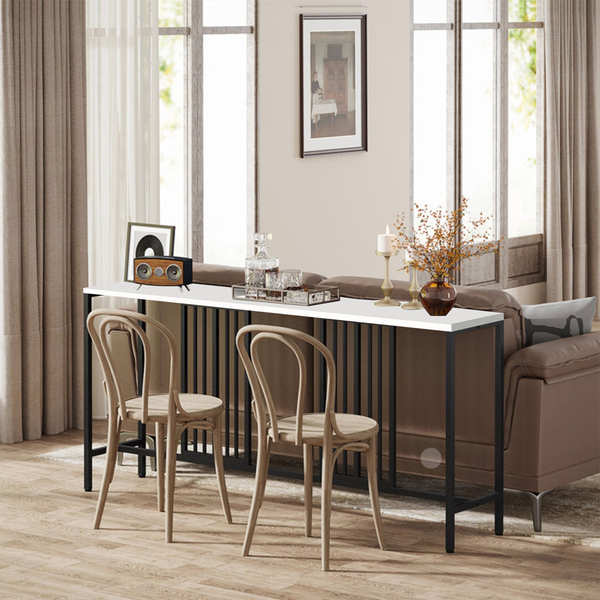 Narrow Long Faux White Marble Black Console Table - Decor Smart