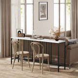 Narrow Long Faux White Marble Black Console Table - Decor Smart