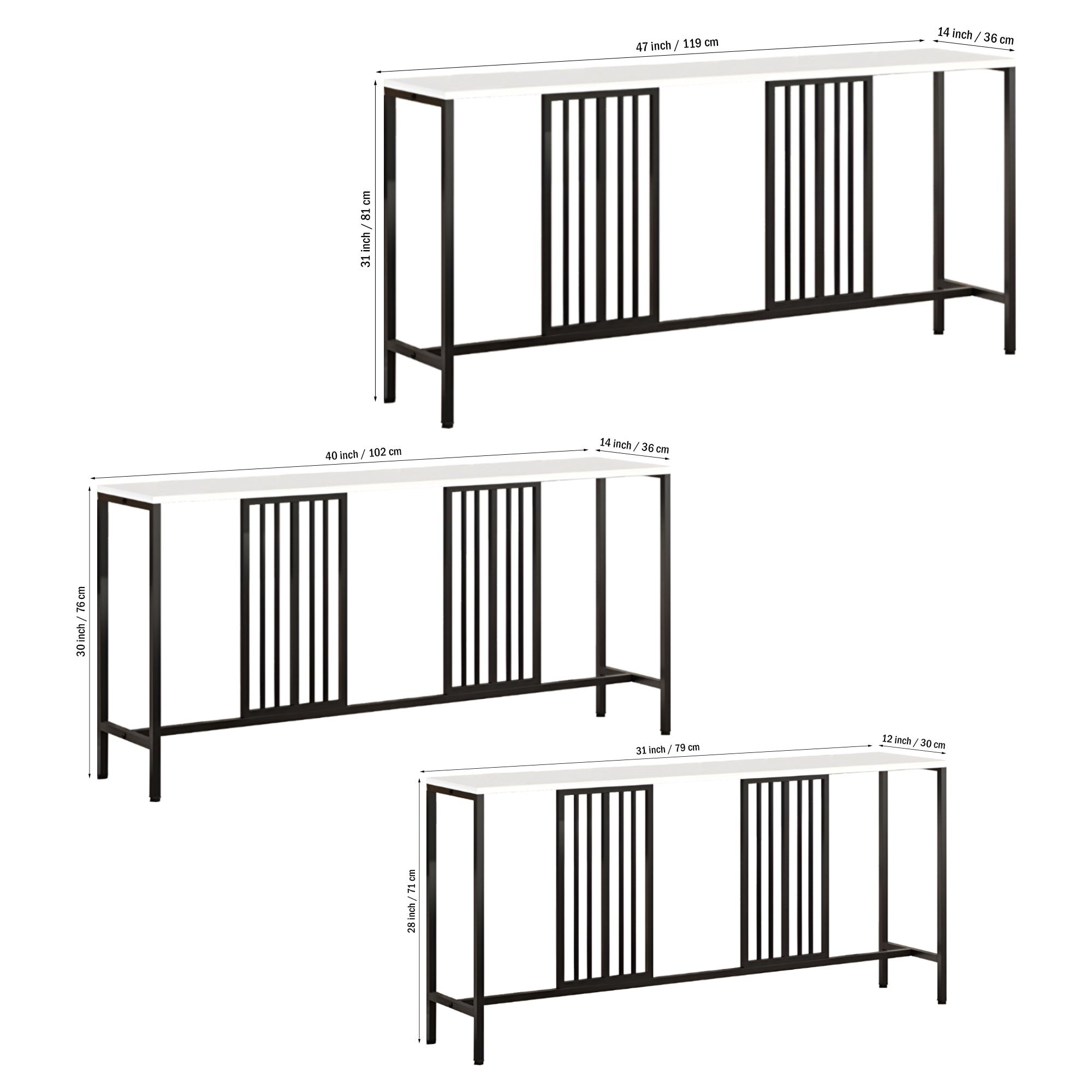 Narrow Long Faux White Marble Black Console Table - Decor Smart