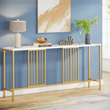 Narrow Long Faux White Marble Gold Console Table - Decor Smart