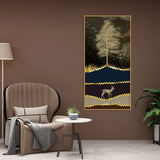 Night Landscape with Blue and golden Deer Premium Canvas Wall Painting - Decor Smart