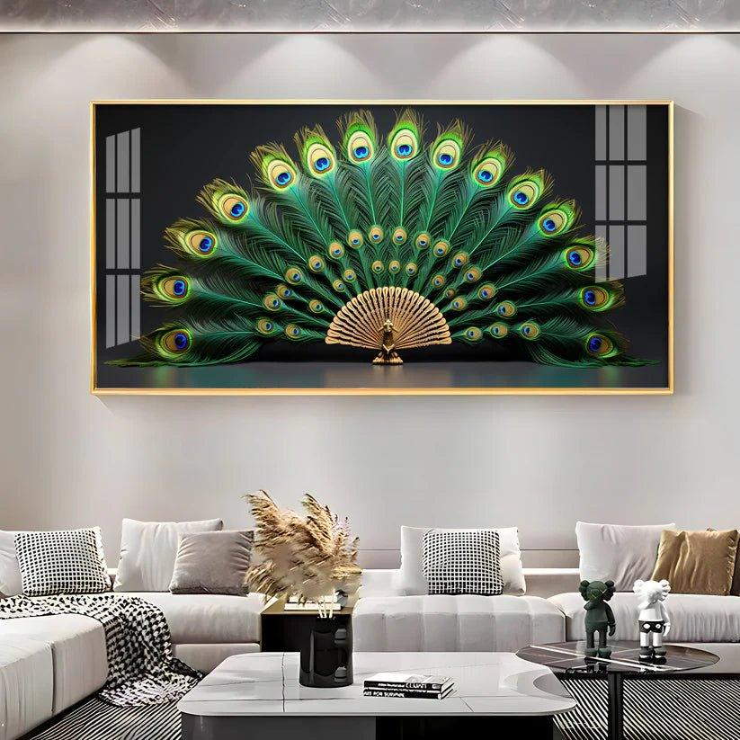 Noir Peacock Premium Acrylic Floating Wall Painting - Decor Smart