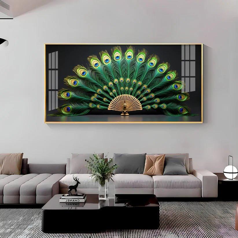 Noir Peacock Premium Acrylic Floating Wall Painting - Decor Smart