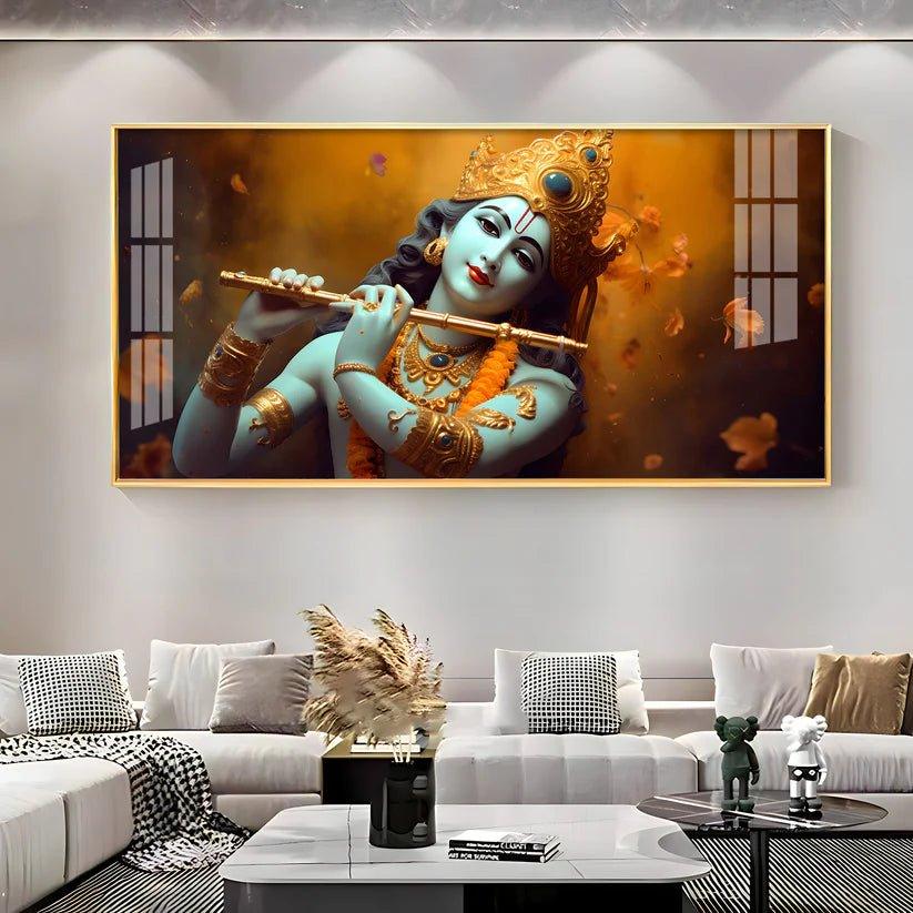 Om Jai Shree Krishna Premium Acrylic Floating Wall Painting - Decor Smart