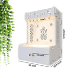 OM Swastika Symbol of Hindu Religious Floor Temple with Spacious Wooden Shelf & Inbuilt Focus Light - White Finish - Decor Smart