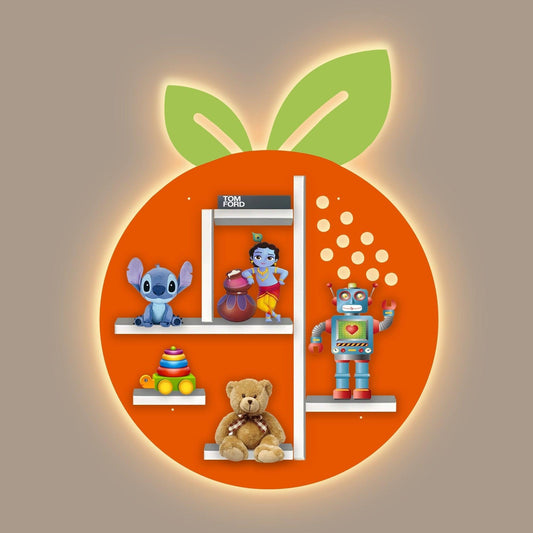 Orange Fruit Shape Wooden LED Light Wall Shelf for Kids - Decor Smart