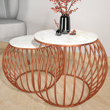 Ornate Round Copper Coffee Table Set of 2 - Decor Smart