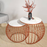 Ornate Round Copper Coffee Table Set of 2 - Decor Smart