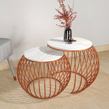 Ornate Round Copper Coffee Table Set of 2 - Decor Smart