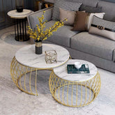Ornate Rounded Metallic Marble Nested Coffee Table Set of 2 - Decor Smart