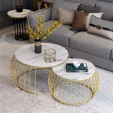 Ornate Rounded Metallic Marble Nested Coffee Table Set of 2 - Decor Smart