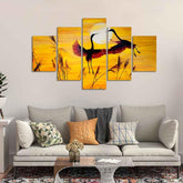 Pair of Cranes over an Autumn Field Canvas Bedroom Wall Painting - Decor Smart