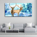 Pair of Deer in Snow Covered Forest Wall Painting - Decor Smart