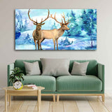 Pair of Deer in Snow Covered Forest Wall Painting - Decor Smart