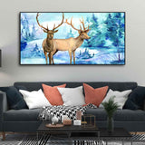 Pair of Deer in Snow Covered Forest Wall Painting - Decor Smart