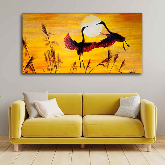 Pair of Flamingos Flying in Sunset Canvas Wall Painting - Decor Smart