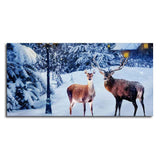 Pair of Red Deer in Snowy Forest Premium Wall Painting - Decor Smart