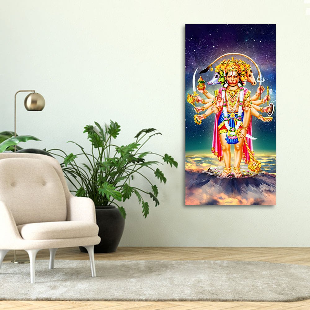 Panchmukhi Bajrangbali Beautiful Scenery Premium Canvas Wall Painting - Decor Smart