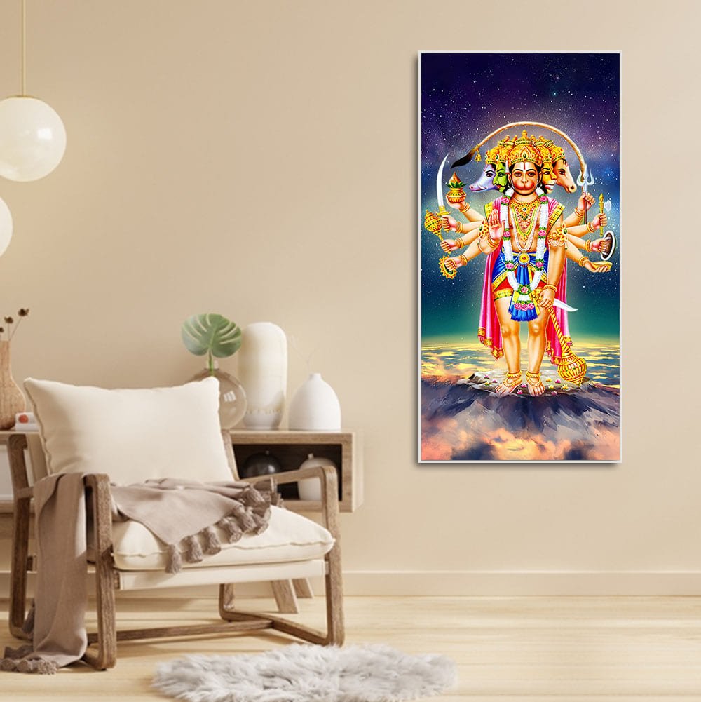 Panchmukhi Bajrangbali Beautiful Scenery Premium Canvas Wall Painting - Decor Smart