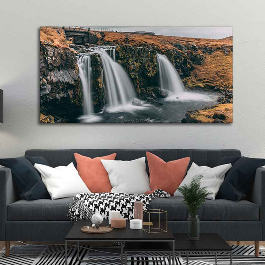 Panoramic Canvas Wall Painting of Amazing Waterfall in Iceland - Decor Smart