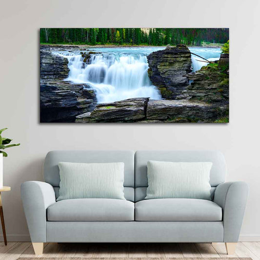 Panoramic Canvas Wall Painting of Amazing Waterfall View - Decor Smart