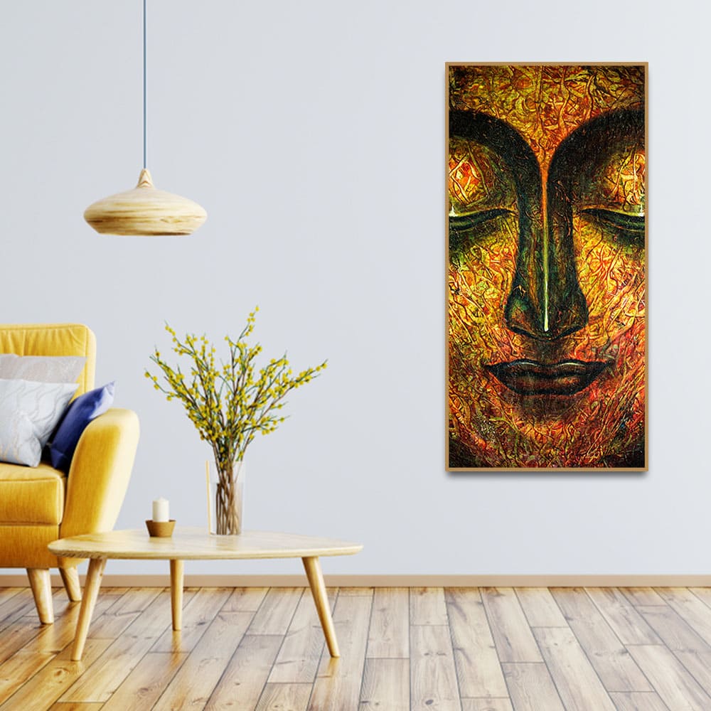 Peaceful Golden Textured Art Buddha Wall Painting - Decor Smart