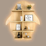 Penguin Backlit Designer Wooden Wall Shelf / Book Shelf / Night Light, Light Oak Finish - Decor Smart