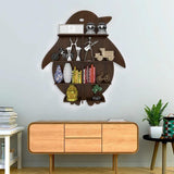 Penguin Backlit Designer Wooden Wall Shelf / Book Shelf / Night Light, Walnut Finish - Decor Smart