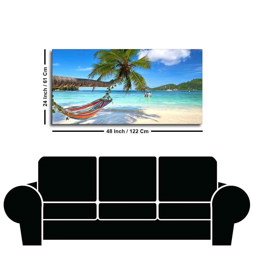 Perfect Beach with Palm Tree and Hammock Premium Canvas Wall Hanging - Decor Smart