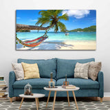 Perfect Beach with Palm Tree and Hammock Premium Canvas Wall Hanging - Decor Smart