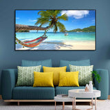 Perfect Beach with Palm Tree and Hammock Premium Canvas Wall Hanging - Decor Smart