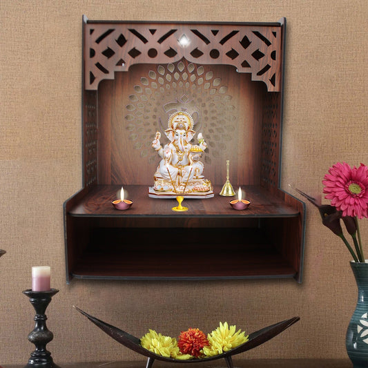 Portable Pooja Mandir for Home with Spacious Shelf & Inbuilt Focus Lights - Decor Smart