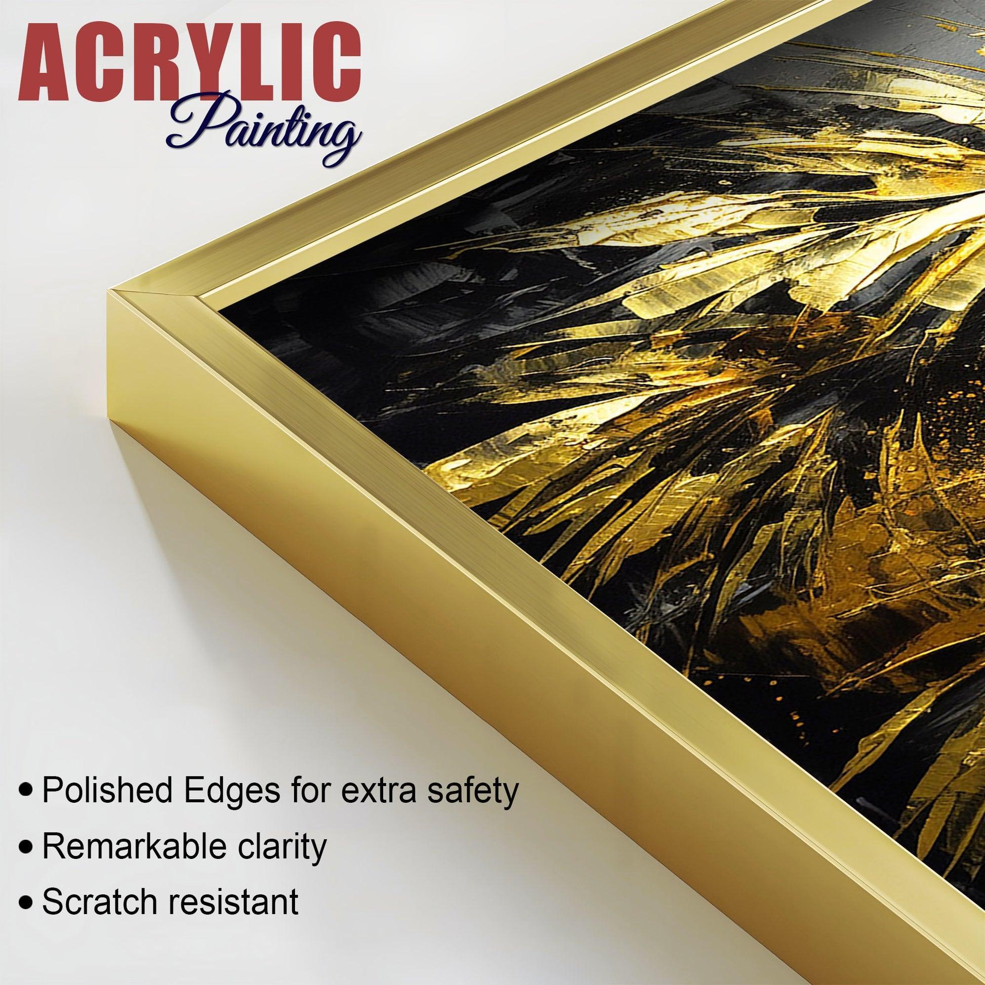 Premium Black and Shiny Gold Palm Leaves Acrylic Floating Wall Painting Set Of 2 - Decor Smart
